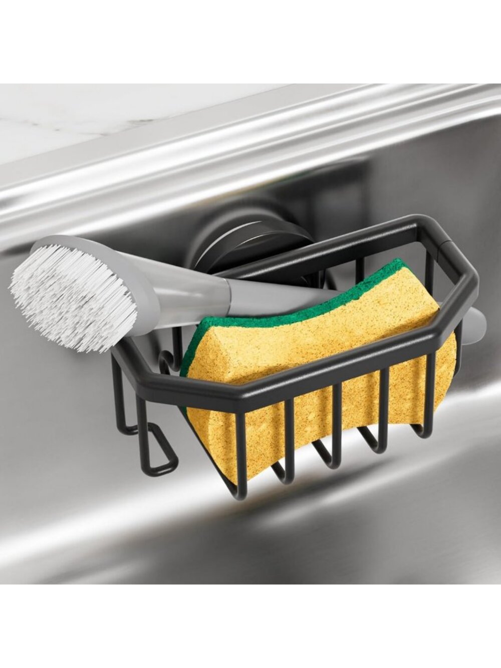 Suction Cup Kitchen Sink Sponge Holder - Rustproof Aluminum Caddy, Quick-Dry